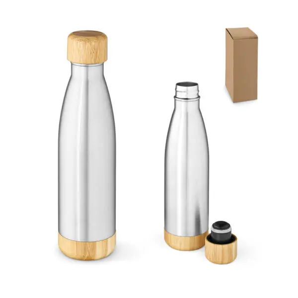 70536-Garrafa em aço inox (90% reciclado) com tampa em bambu 800 mL