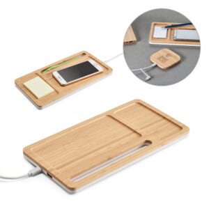 26050-Organizador de mesa em bambu com carregar wireless
