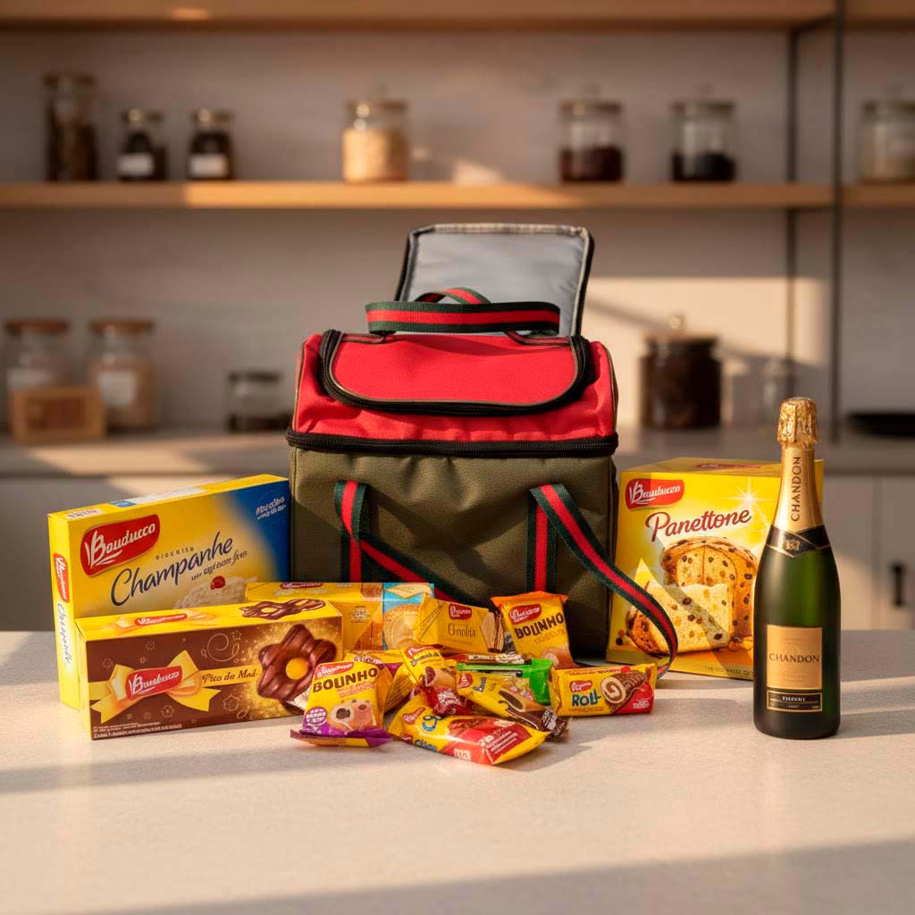 KITNT5 - Kit Natal Especial Bolsa Térmica com 15 produtos, Incluso Panettone e Chandon