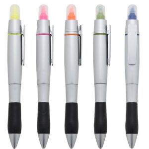 1204-Caneta plástica esferográfica e marca texto