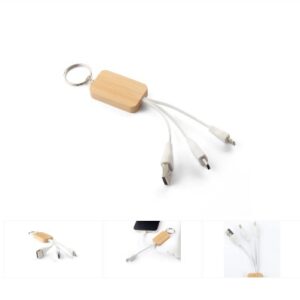 62062-Chaveiro de capa de bambu com cabo para carregamento USB