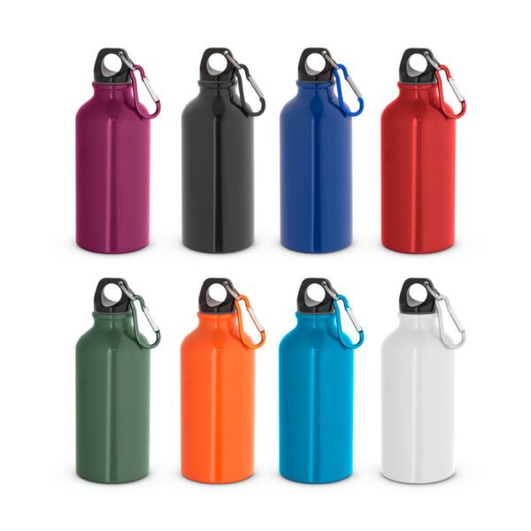 70528-Garrafa esportiva em alumínio e acabamento brilhante com mosquetão 400 mL