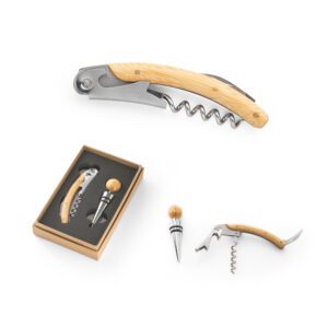 86140 -Conjunto de vinho com dois componentes em metal e bambu