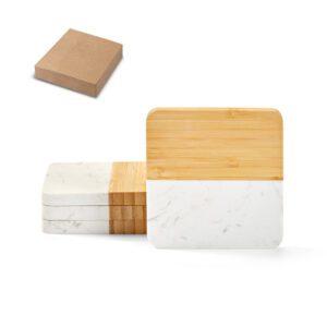 89421 -Conjunto de 4 porta copos em mármore e bambu