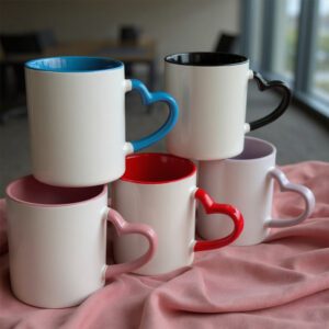 71763-Caneca Cerâmica Interior e Alça Coração Colorida 325ml