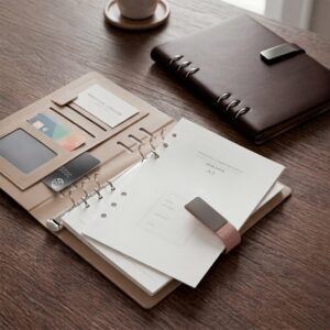 20307-Caderno Fichário Couro Sintético