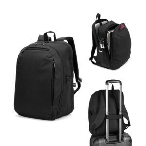 90436-Mochila com um compartimento de abertura total em poliéster reciclado 300D de alta densidade (16")
