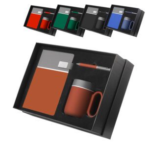 22114-Kit escritório Caderno, Caneca e Caneta Metalica