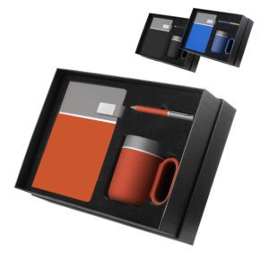 22114-Kit escritório Caderno, Caneca e Caneta Metalica